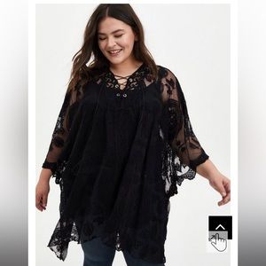 Torrid Black Lace Embroidered sheer Poncho one size
